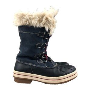 GH Bass & Co Women's Size 8M Juno Blue Black Leather Faux Fur Lined Winter Boots